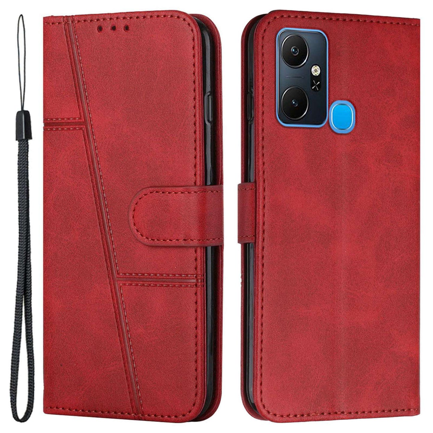 For Infinix Smart 6 Plus (India) 4G Stitching PU Leather Phone Cover Folio Flip Stand Wallet Magnetic Clasp Case with Strap