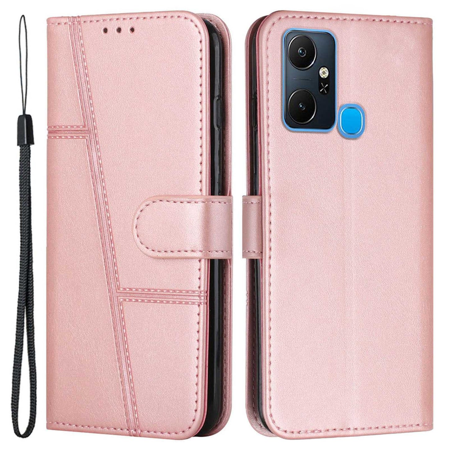 For Infinix Smart 6 Plus (India) 4G Stitching PU Leather Phone Cover Folio Flip Stand Wallet Magnetic Clasp Case with Strap