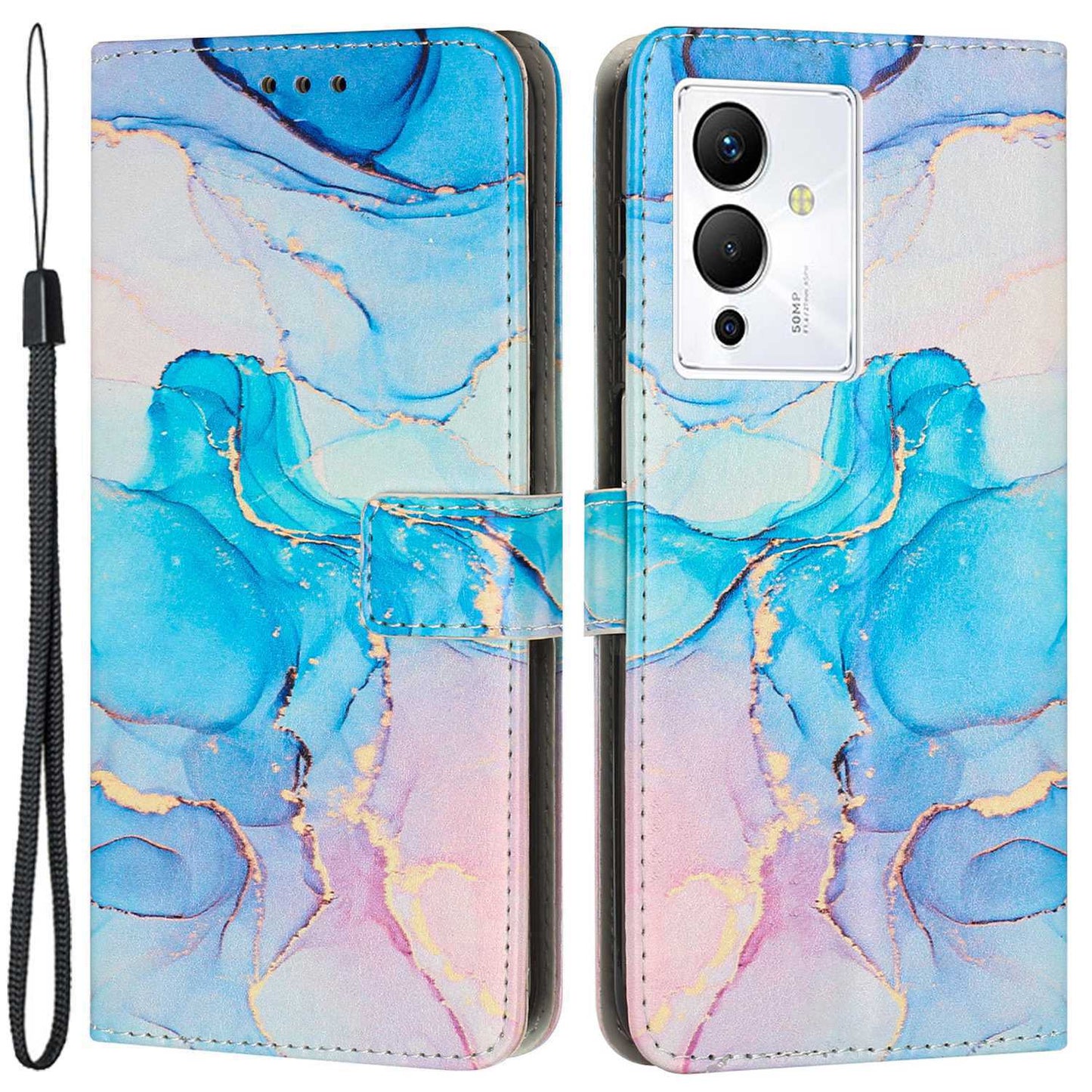 For Infinix Note 12 5G / Note 12 Pro 5G PU Leather Mobile Phone Foldable Stand Wallet Case Magnetic Clasp Marble Pattern Printing Cover with Strap