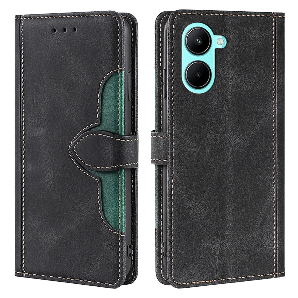 Protective Case for Realme C33 4G, Skin-touch PU Leather Straw Hat Pattern Stand Phone Wallet Cover
