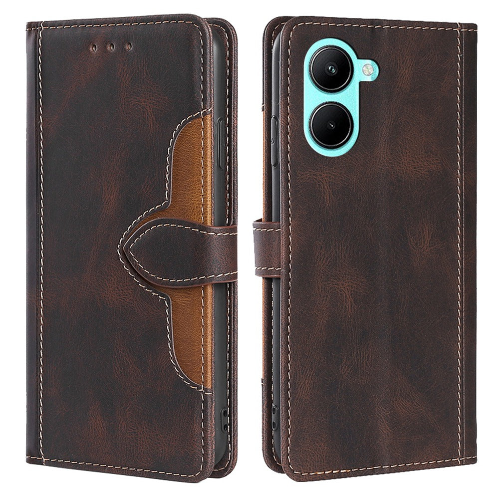 Protective Case for Realme C33 4G, Skin-touch PU Leather Straw Hat Pattern Stand Phone Wallet Cover