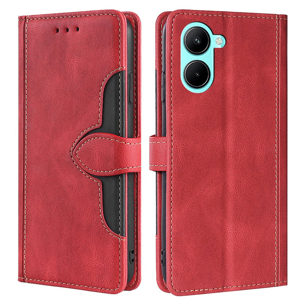 Protective Case for Realme C33 4G, Skin-touch PU Leather Straw Hat Pattern Stand Phone Wallet Cover