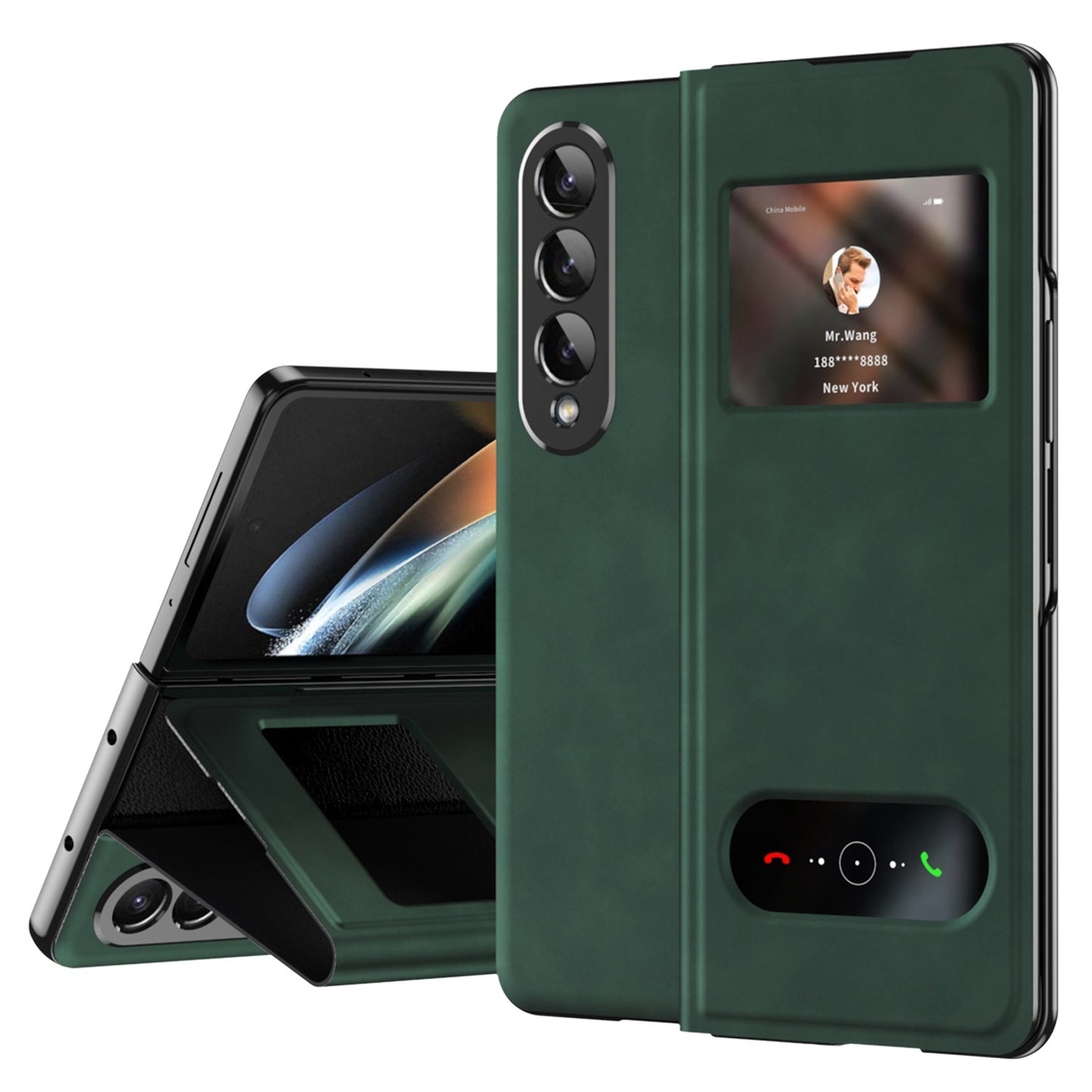 For Samsung Galaxy Z Fold3 5G Nappa Texture PU Leather + PC Phone Stand Case View Window Design Full Protection Cover