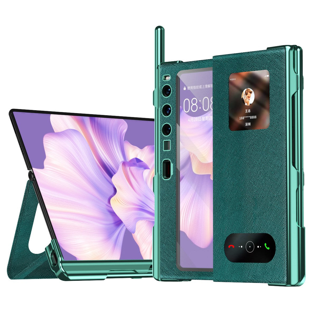 For Huawei Mate Xs 2 Cross Texture Stand Folio Phone Case PU Leather + PC Anti-Scratch Electroplating Cover with Tempered Glass Film and Stylus Pen