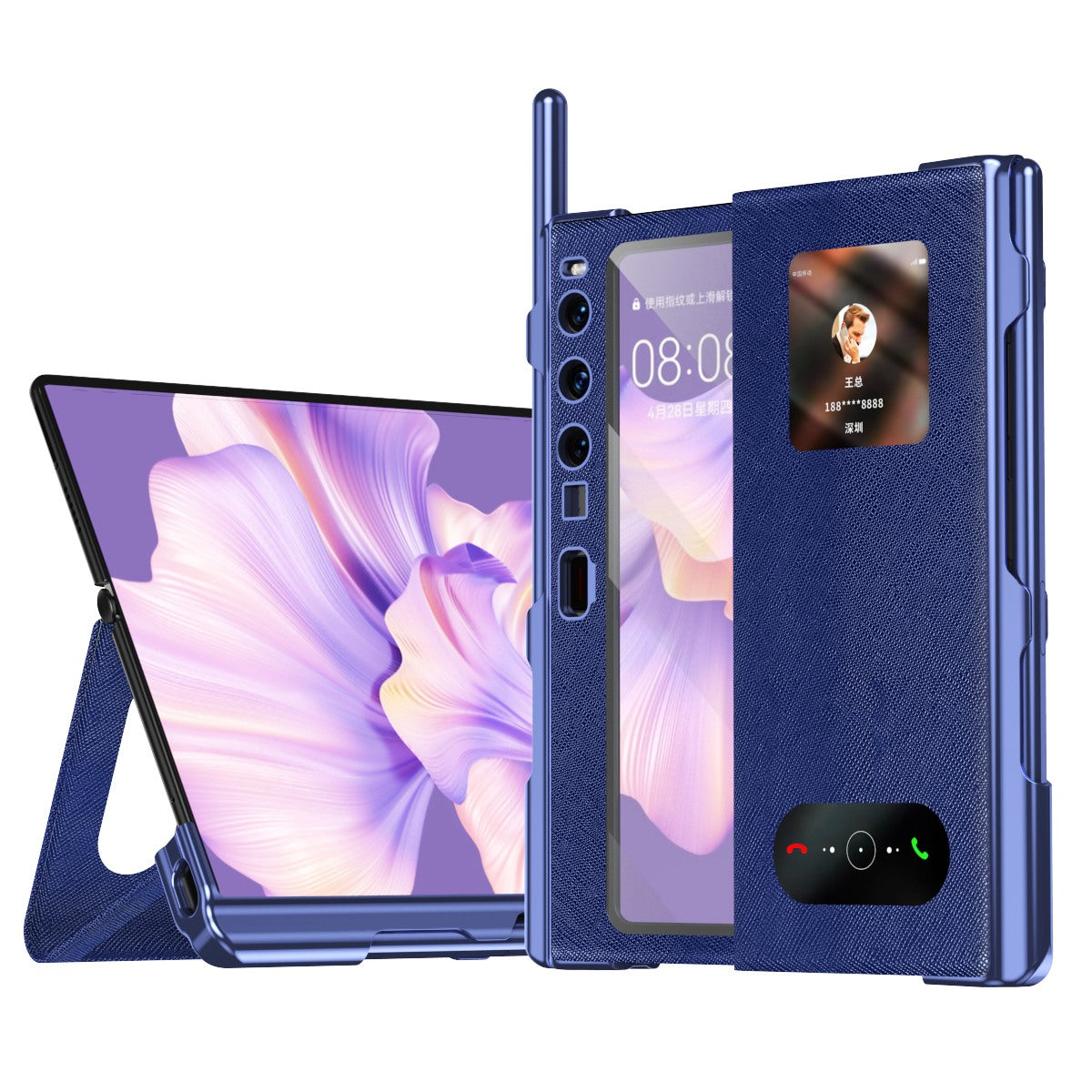 For Huawei Mate Xs 2 Cross Texture Stand Folio Phone Case PU Leather + PC Anti-Scratch Electroplating Cover with Tempered Glass Film and Stylus Pen