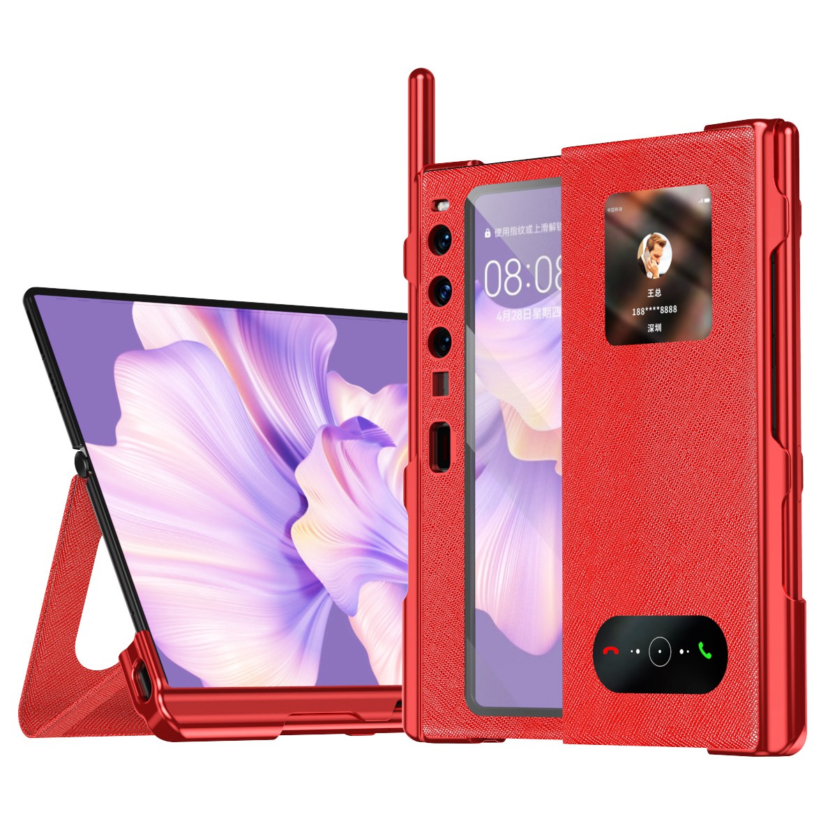 For Huawei Mate Xs 2 Cross Texture Stand Folio Phone Case PU Leather + PC Anti-Scratch Electroplating Cover with Tempered Glass Film and Stylus Pen