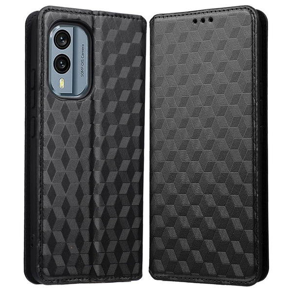 For Nokia X30 5G Rhombus Pattern Imprinted Magnetic Absorption Cover PU Leather Wallet Stand  Full Body Protective Phone Case