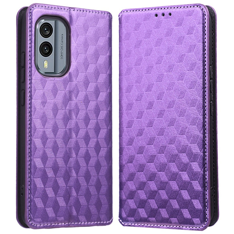 For Nokia X30 5G Rhombus Pattern Imprinted Magnetic Absorption Cover PU Leather Wallet Stand  Full Body Protective Phone Case