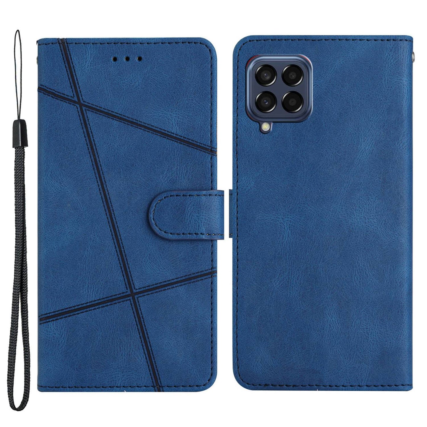 Protective Wallet Case for Samsung Galaxy M53 5G Anti-Fall Phone Case Crazy Horse Texture PU Leather Stand Cover with Strap