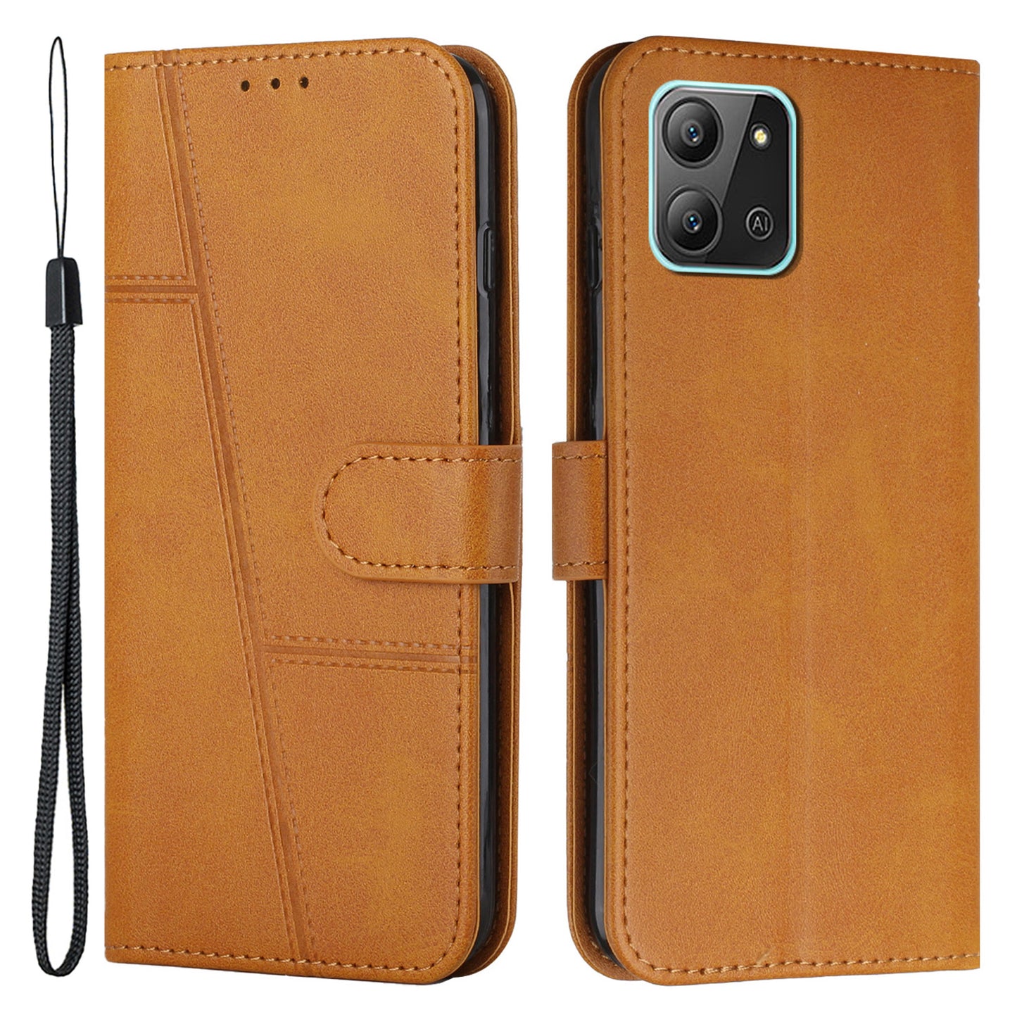 For Infinix Hot 11 2022 4G Foldable Stand Phone Cover Stitching Lines PU Leather + TPU Wallet Case with Strap