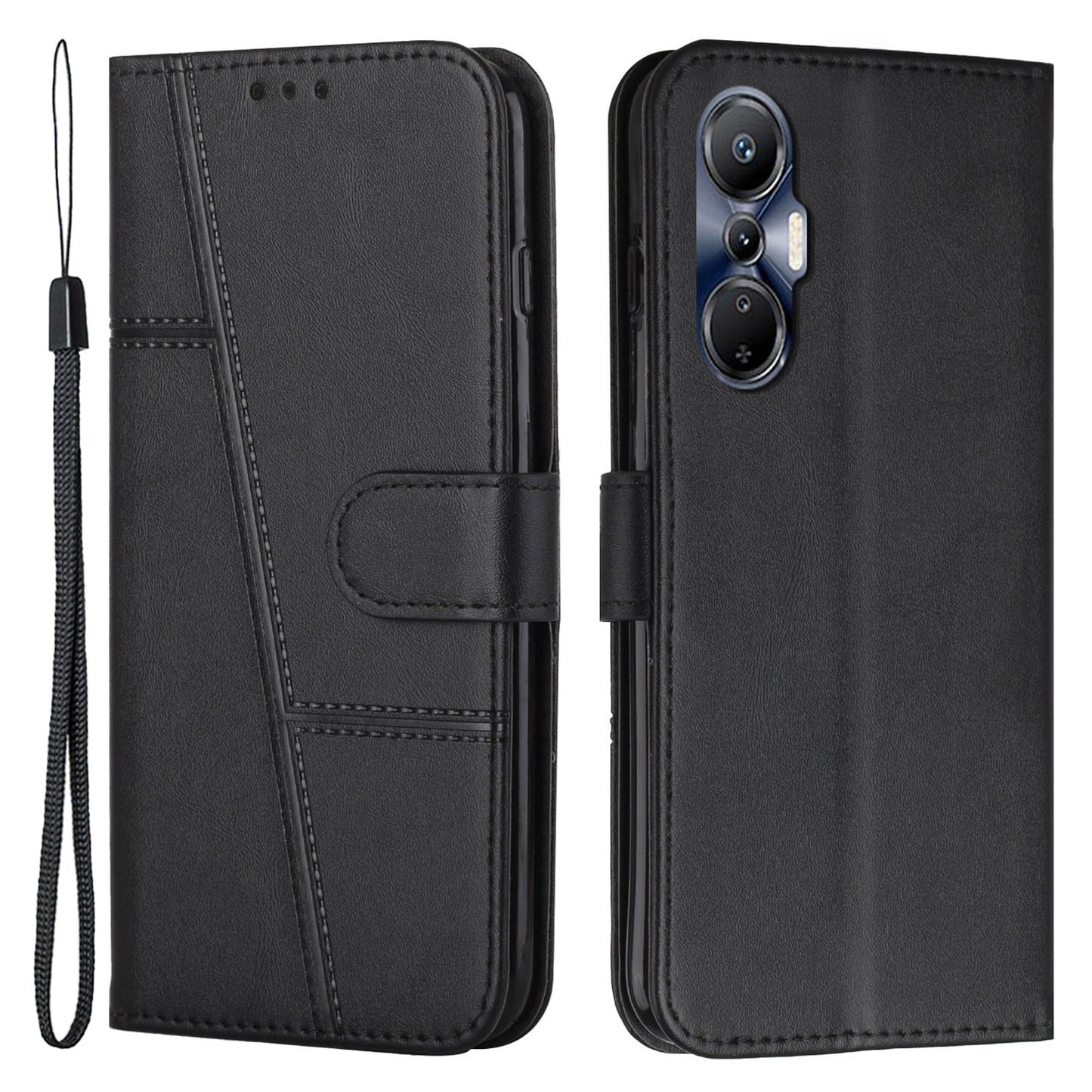 For Infinix Hot 20S 4G Stitching Lines PU Leather Phone Cover Shockproof Wallet Stand Case with Strap