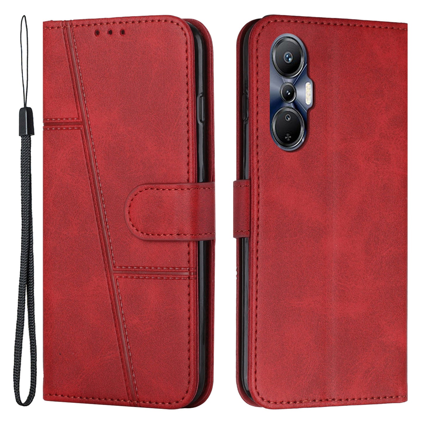 For Infinix Hot 20S 4G Stitching Lines PU Leather Phone Cover Shockproof Wallet Stand Case with Strap