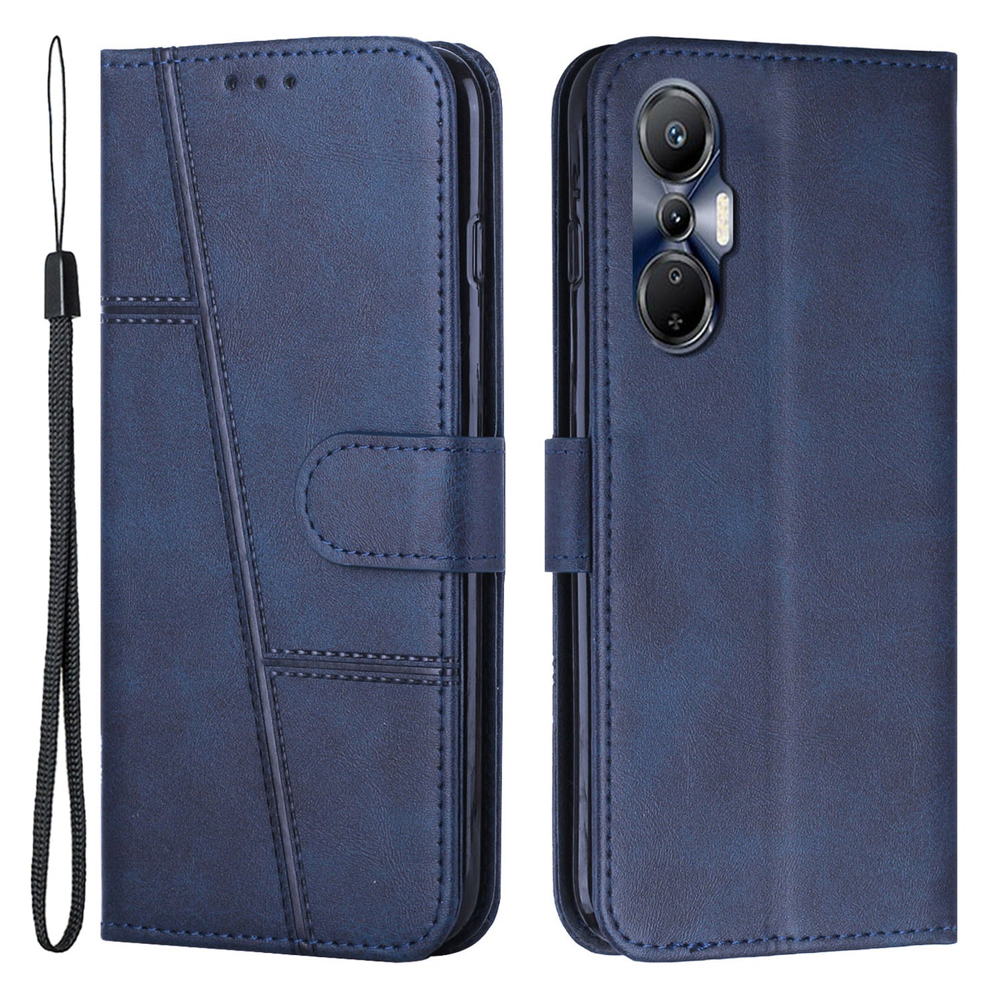 For Infinix Hot 20S 4G Stitching Lines PU Leather Phone Cover Shockproof Wallet Stand Case with Strap