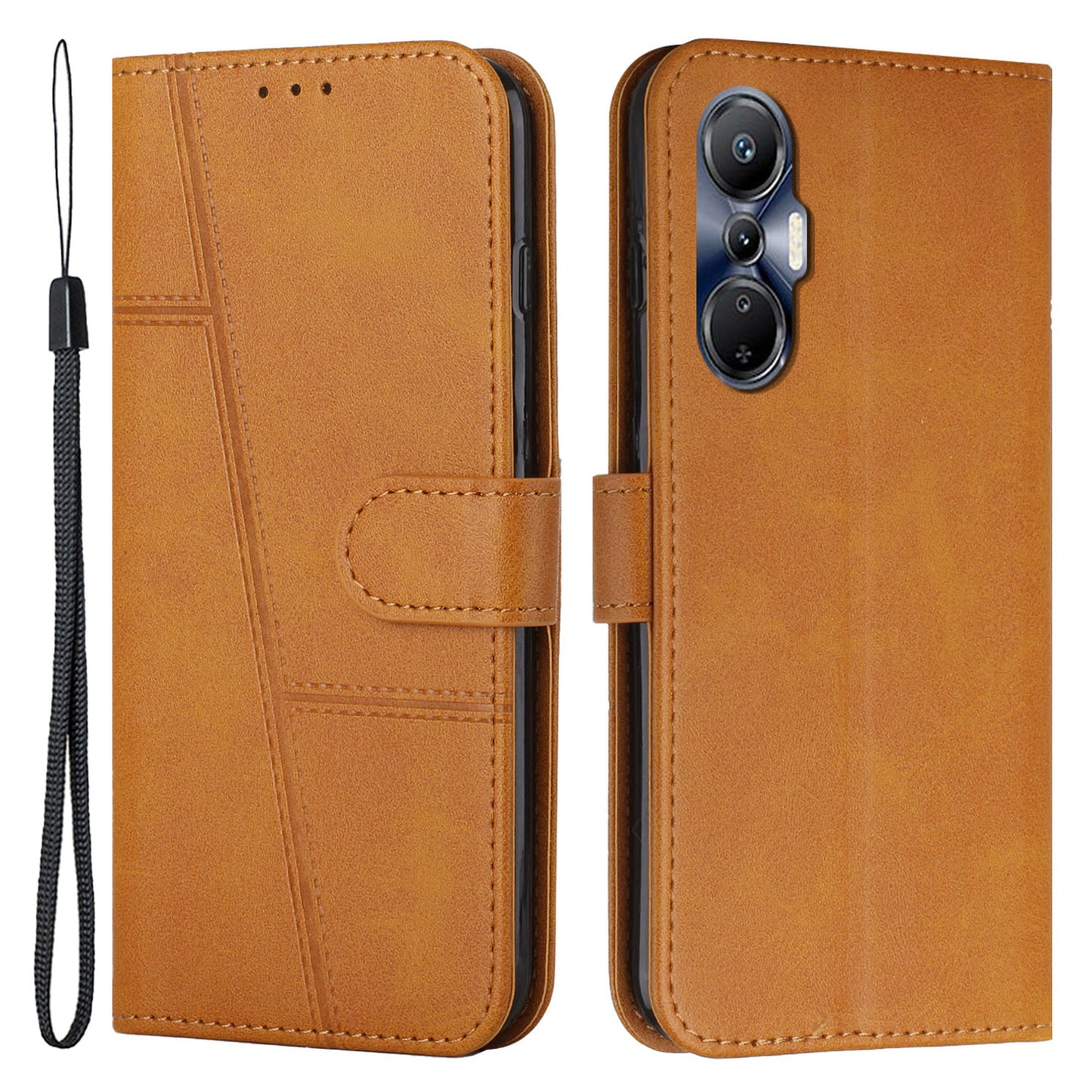 For Infinix Hot 20S 4G Stitching Lines PU Leather Phone Cover Shockproof Wallet Stand Case with Strap