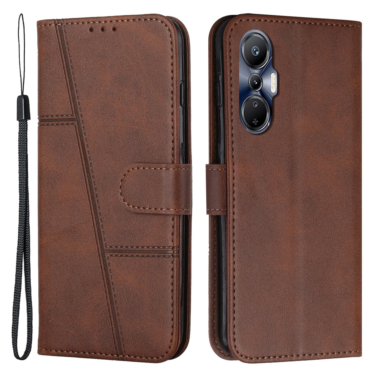For Infinix Hot 20S 4G Stitching Lines PU Leather Phone Cover Shockproof Wallet Stand Case with Strap