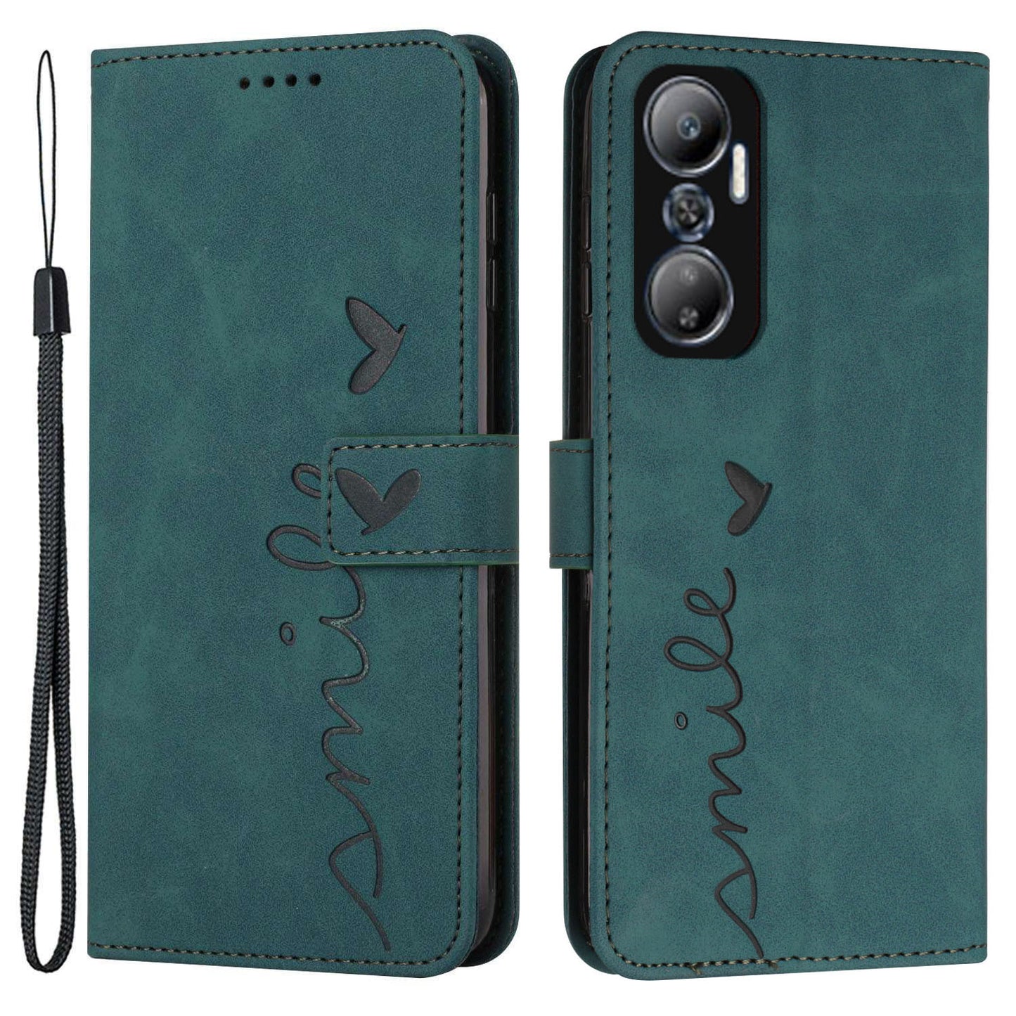 For Infinix Hot 20 4G Skin-touch PU Leather Wallet Case Stand Feature Imprinted Heart Shape Flip Magnetic Phone Cover with Strap