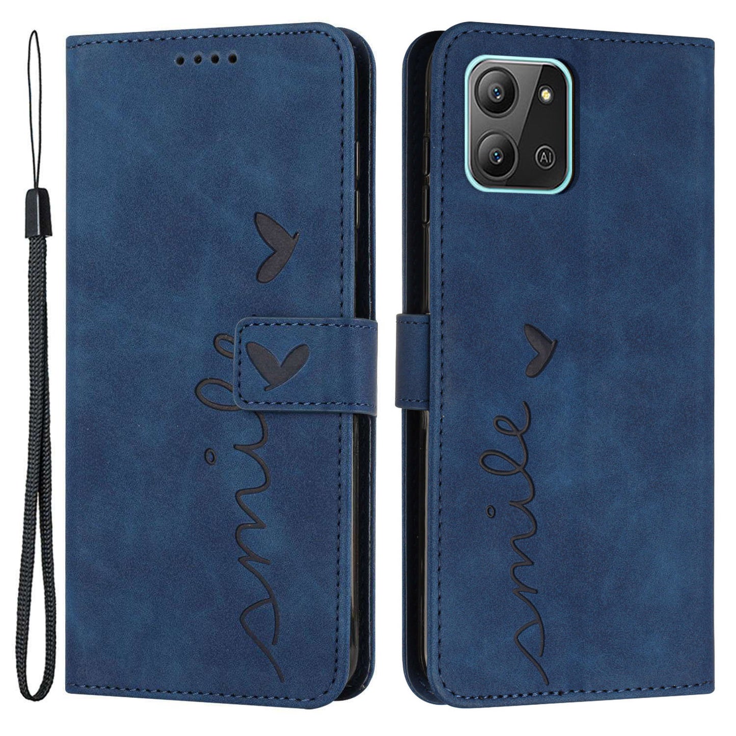 For Infinix Hot 11 2022 4G Anti-fall Protective Phone Flip Wallet Case Stand Imprinted Heart Shape Magnetic Skin-touch PU Leather Phone Cover with Strap