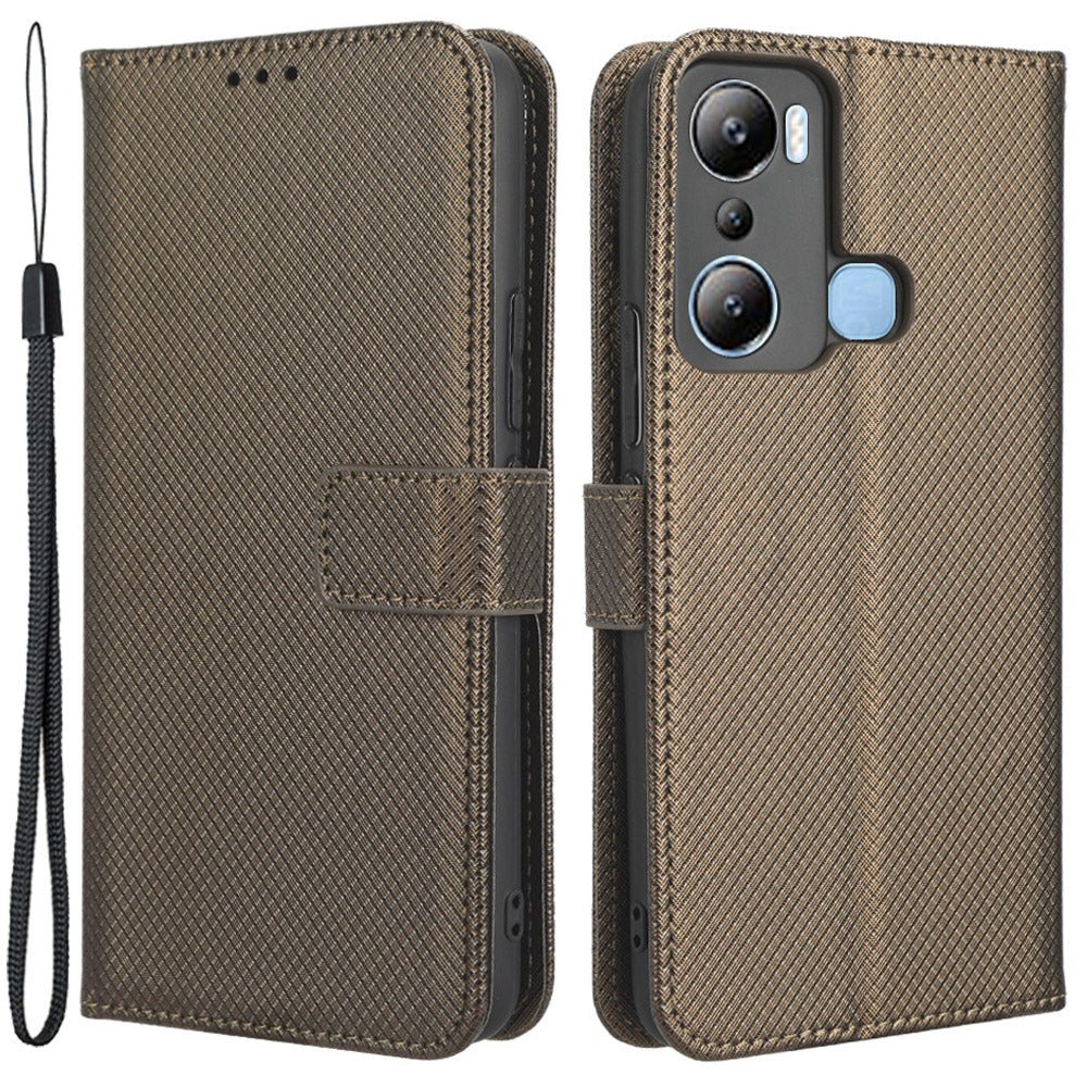 For Infinix Hot 20i 4G X665C / X665E Diamond Texture PU Leather Case Full Protection Stand Wallet Phone Cover with Strap
