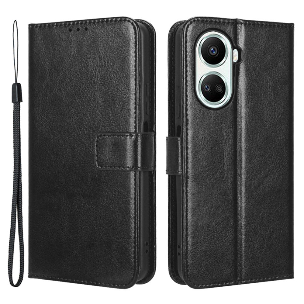 For Huawei nova 10 SE 4G Crazy Horse Texture PU Leather Full Protection Phone Case Magnetic Clasp Wallet Stand Phone Cover with Strap