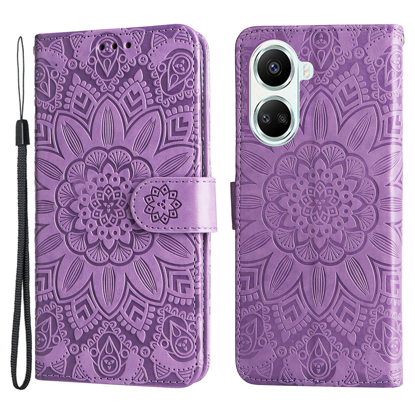 For Huawei nova 10 SE 4G Sunflower Imprinted Phone Case PU Leather Stand Wallet Magnetic Clasp Cover with Wrist Strap
