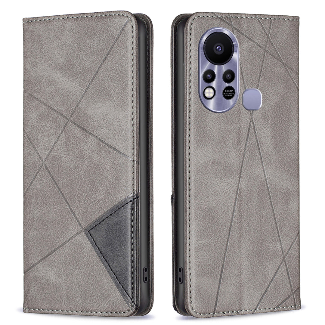 For Infinix Hot 11s / Hot 11T BF Imprinting Pattern Series-1 Geometric Imprinted Leather Phone Case Card Holder Magnetic Closure Anti-drop Cell Phone Cover Stand