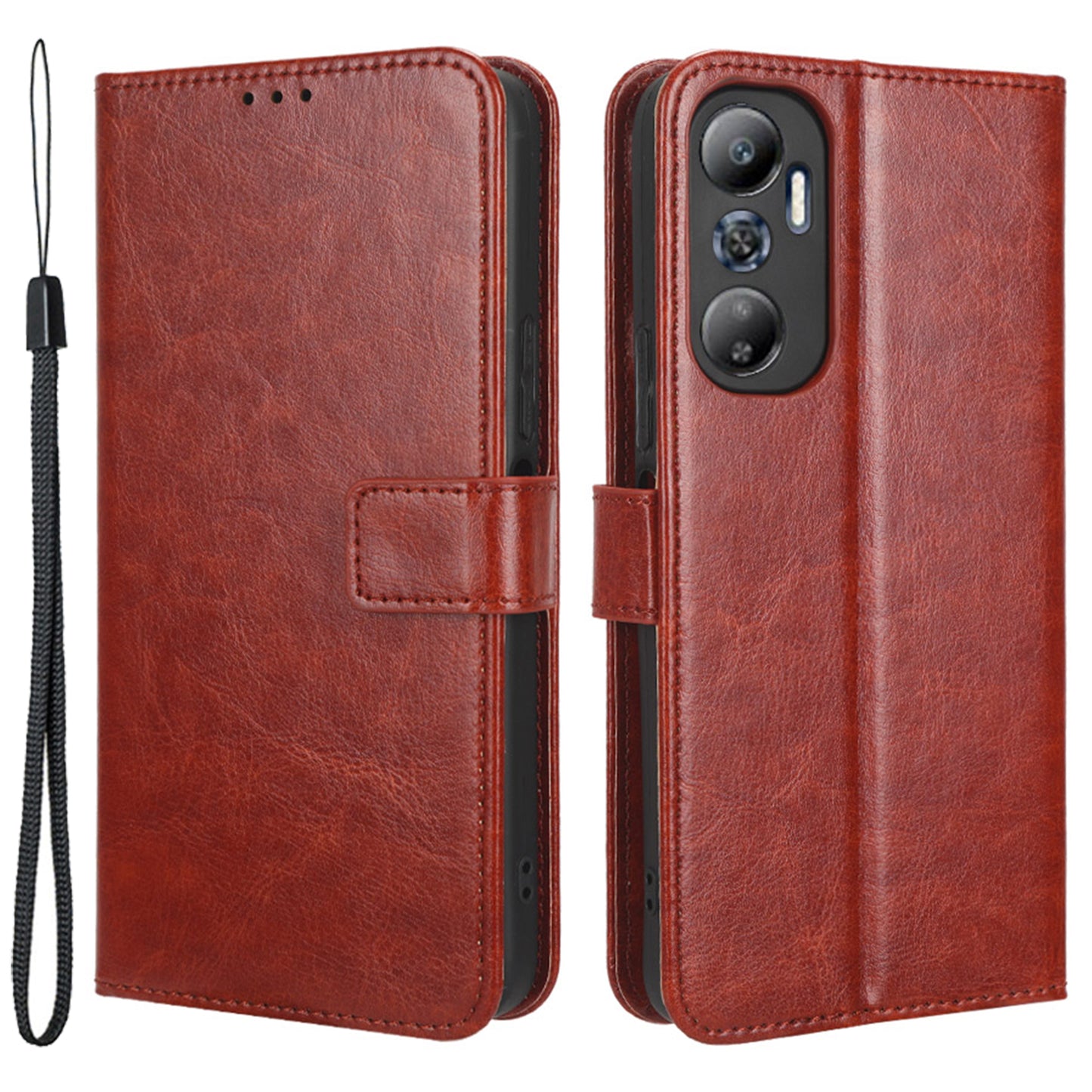 For Infinix Hot 20 4G / X682B Shockproof Crazy Horse Texture PU Leather Phone Case Magnetic Clasp Phone Stand Wallet Cover