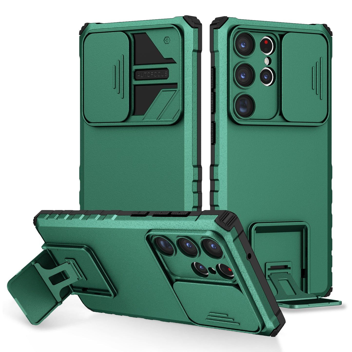 For Samsung Galaxy S23 Ultra Slide Camera Protection Kickstand Phone Case PC + TPU Protective Cover