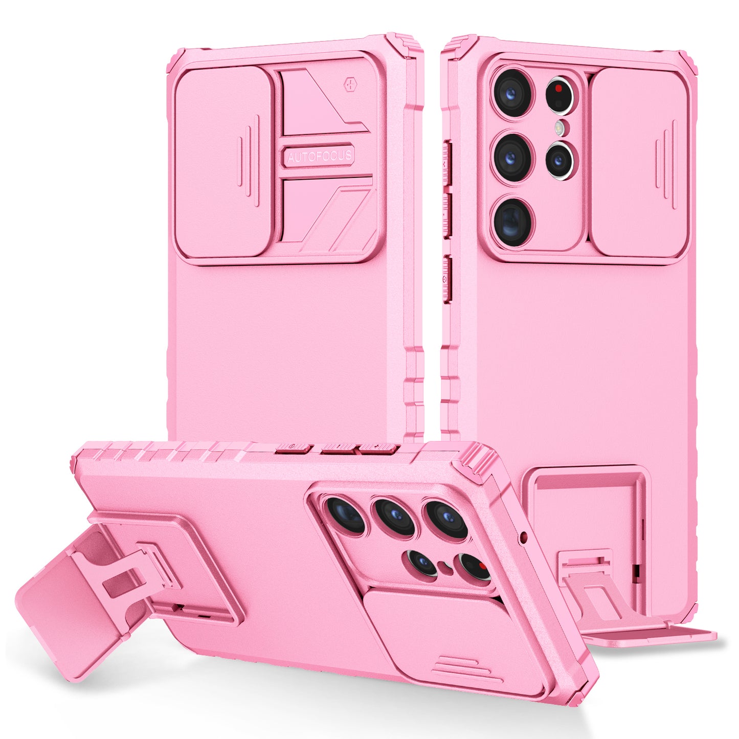For Samsung Galaxy S23 Ultra Slide Camera Protection Kickstand Phone Case PC + TPU Protective Cover