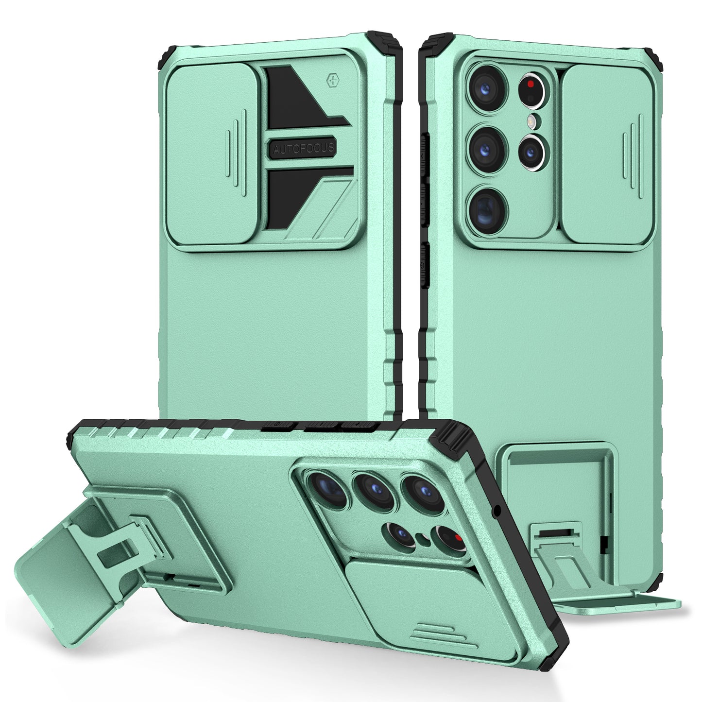 For Samsung Galaxy S23 Ultra Slide Camera Protection Kickstand Phone Case PC + TPU Protective Cover