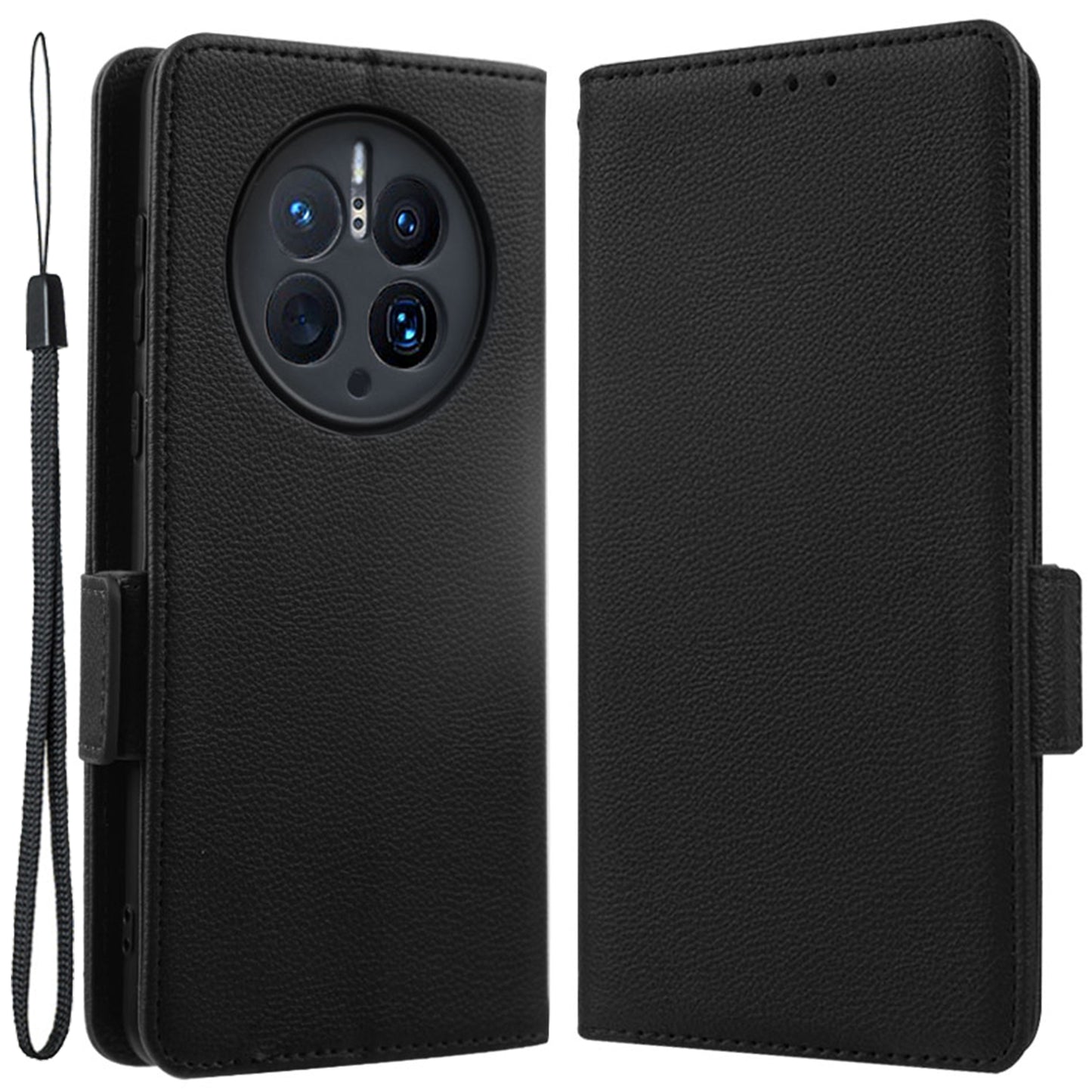 For Huawei Mate 50 Pro 4G Magnetic Phone Cover Litchi Texture Wallet Foldable Stand PU Leather Flip Phone Case with Strap