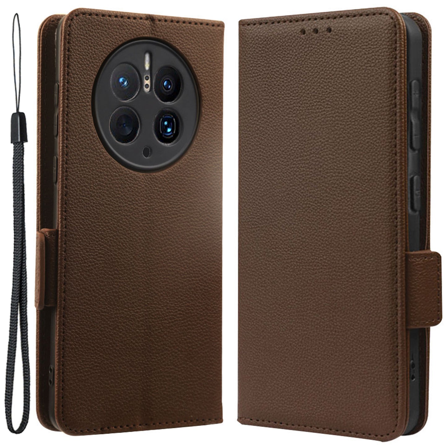 For Huawei Mate 50 Pro 4G Magnetic Phone Cover Litchi Texture Wallet Foldable Stand PU Leather Flip Phone Case with Strap