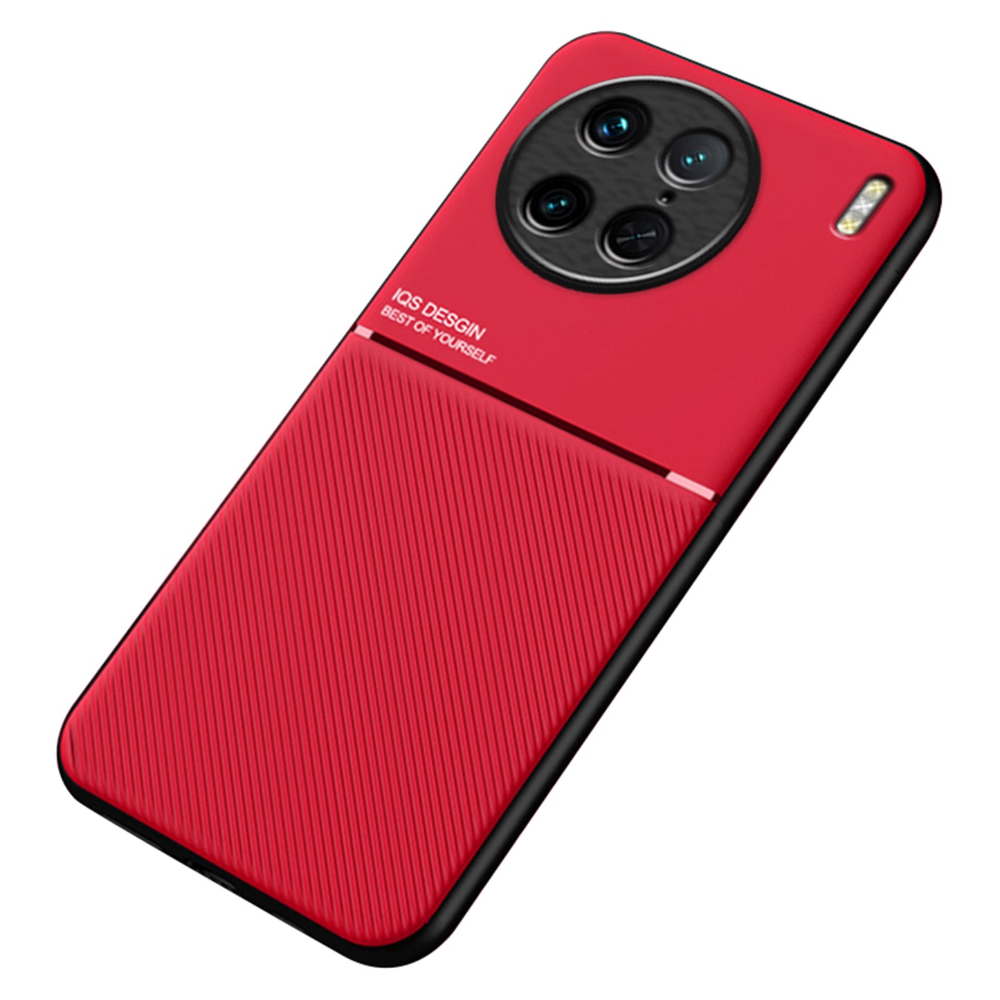 For vivo X90 Pro 5G Lines Imprinted Phone Case Anti-drop PU Leather+TPU Back Cover with Car Mount Metal Sheet