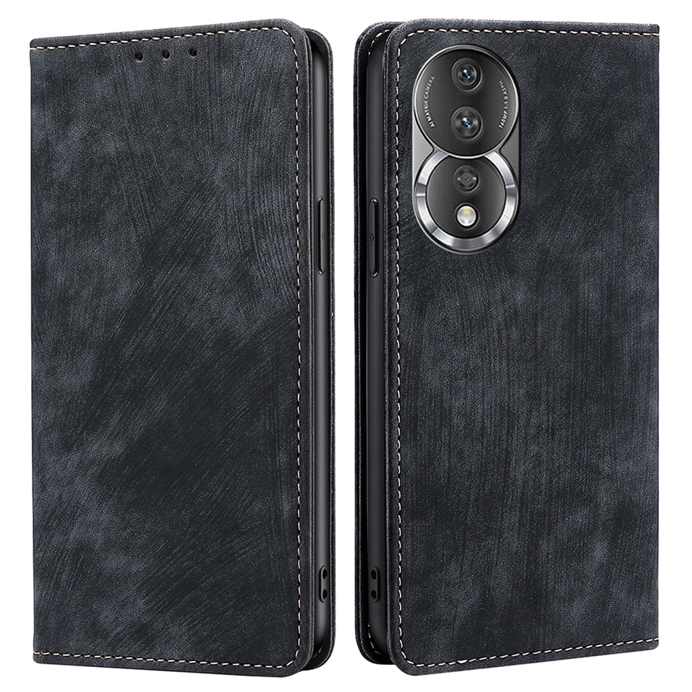 For Honor 80 5G PU Leather Magnetic Auto-absorbed Flip Cover RFID Blocking Protection Wallet Stand Phone Case