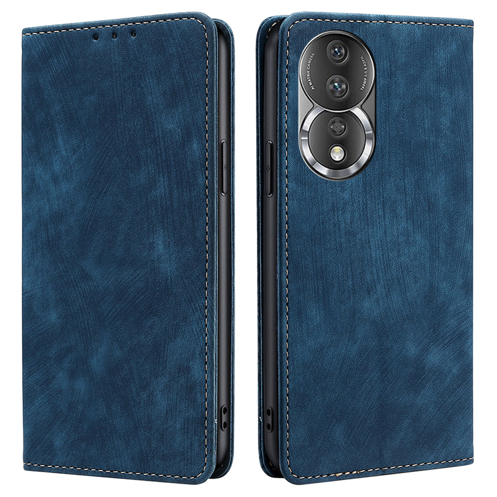 For Honor 80 5G PU Leather Magnetic Auto-absorbed Flip Cover RFID Blocking Protection Wallet Stand Phone Case