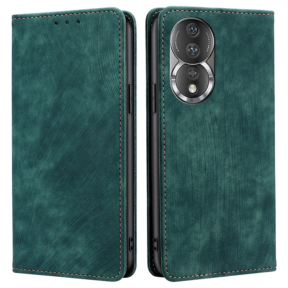 For Honor 80 5G PU Leather Magnetic Auto-absorbed Flip Cover RFID Blocking Protection Wallet Stand Phone Case