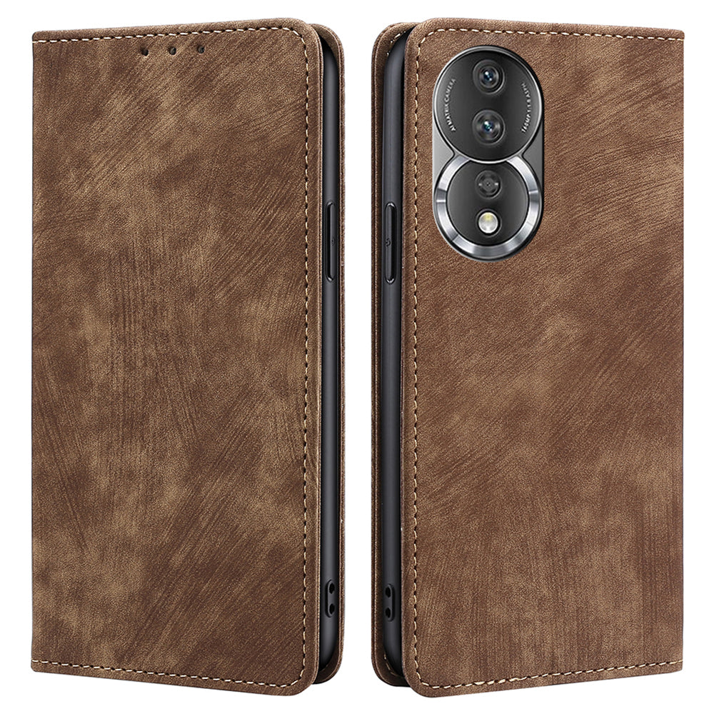 For Honor 80 5G PU Leather Magnetic Auto-absorbed Flip Cover RFID Blocking Protection Wallet Stand Phone Case