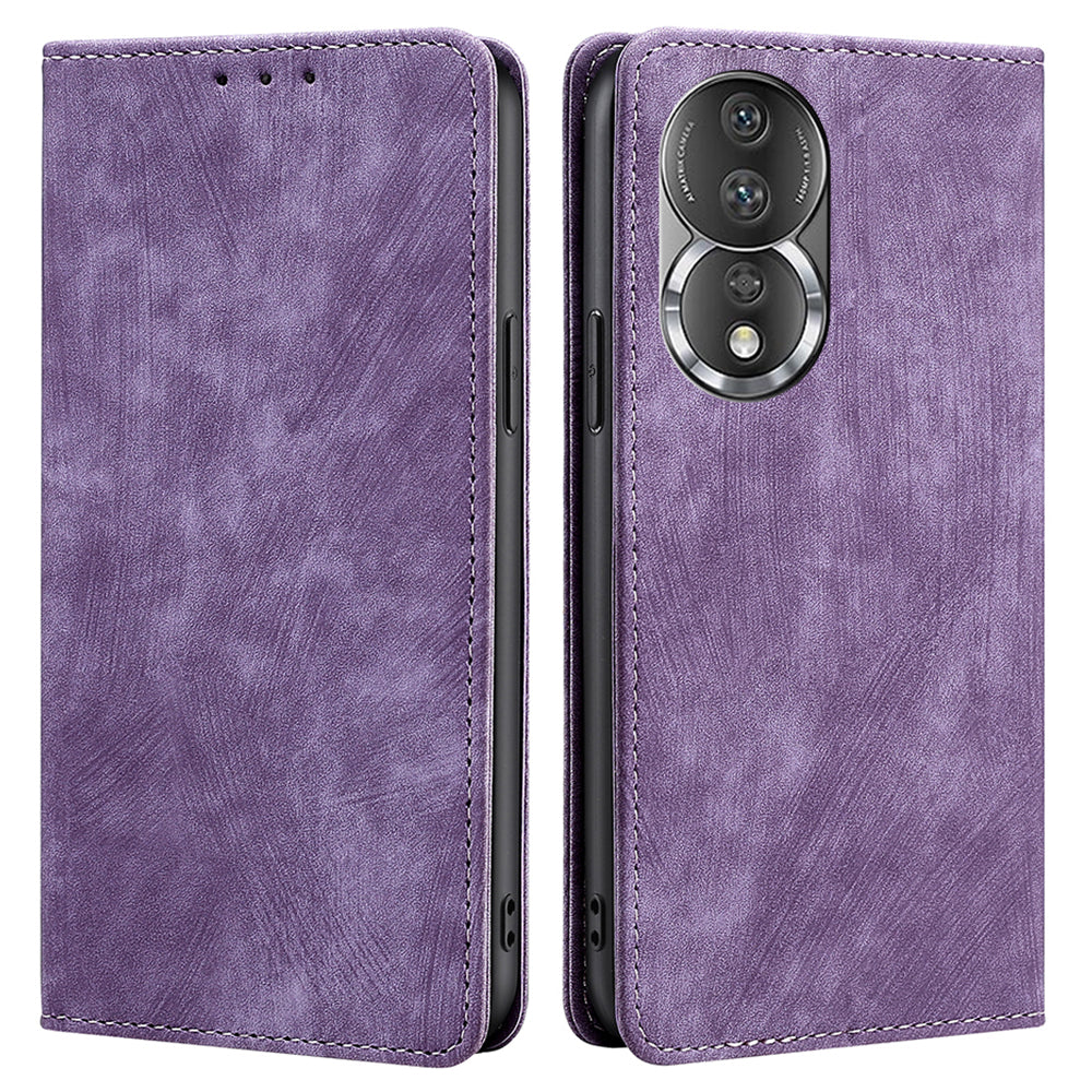 For Honor 80 5G PU Leather Magnetic Auto-absorbed Flip Cover RFID Blocking Protection Wallet Stand Phone Case
