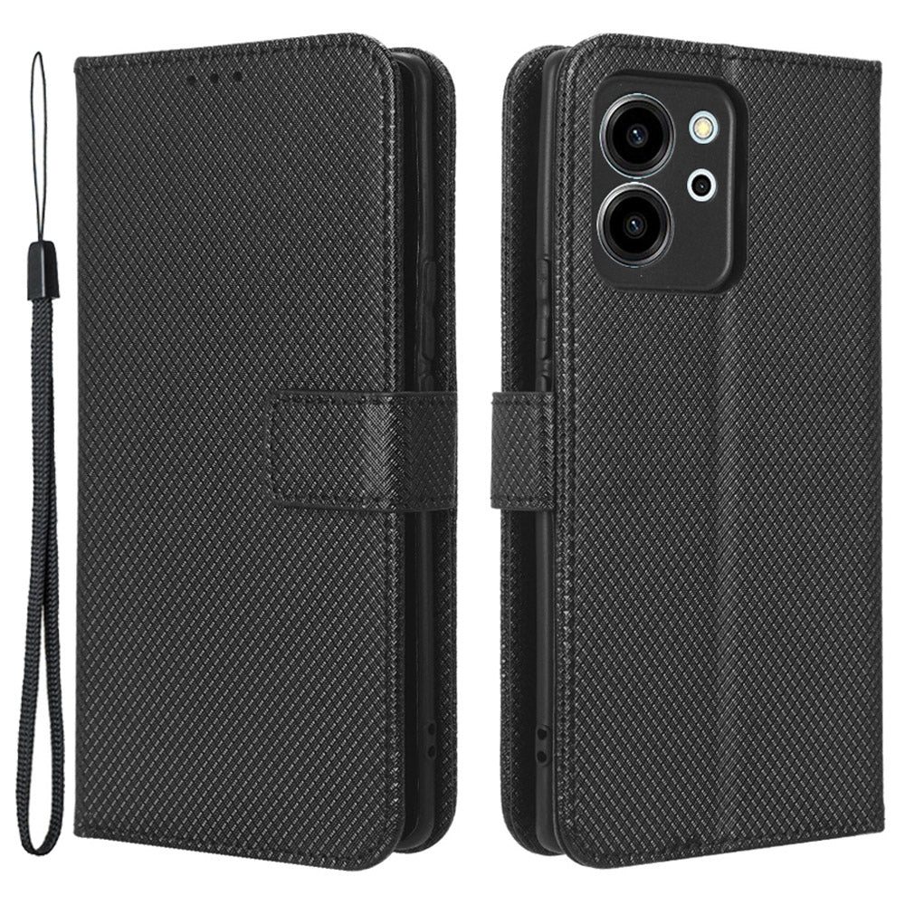 For Honor 80 SE 5G Supporting Stand Wallet Cover Magnetic Clasp Diamond Texture PU Leather Phone Case