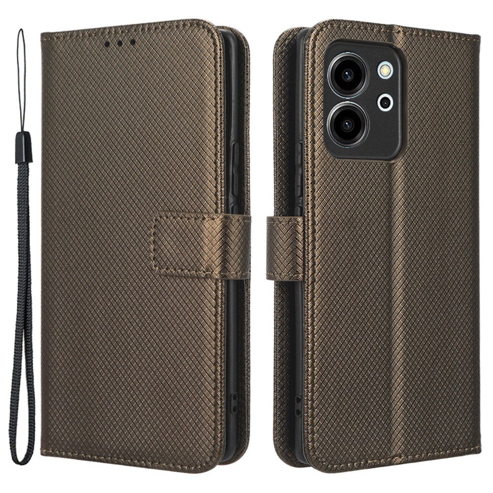 For Honor 80 SE 5G Supporting Stand Wallet Cover Magnetic Clasp Diamond Texture PU Leather Phone Case