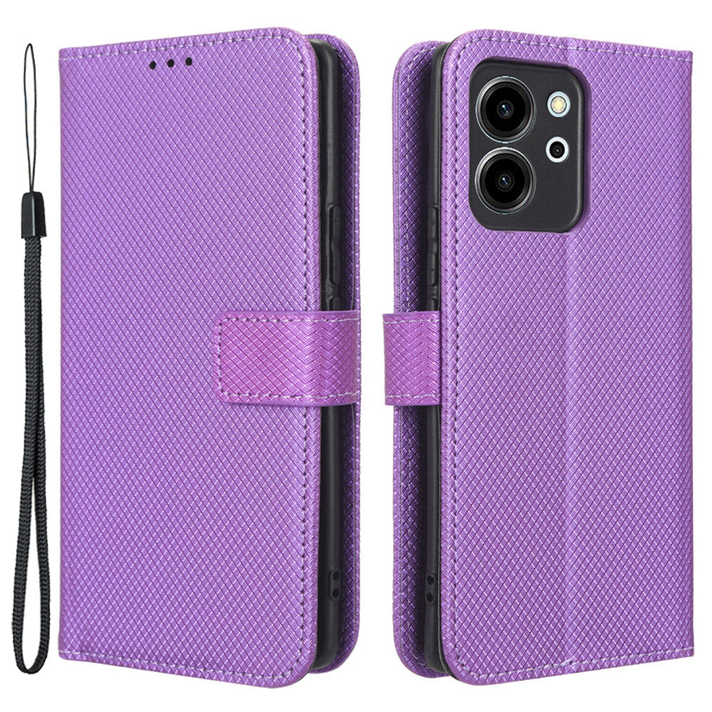 For Honor 80 SE 5G Supporting Stand Wallet Cover Magnetic Clasp Diamond Texture PU Leather Phone Case
