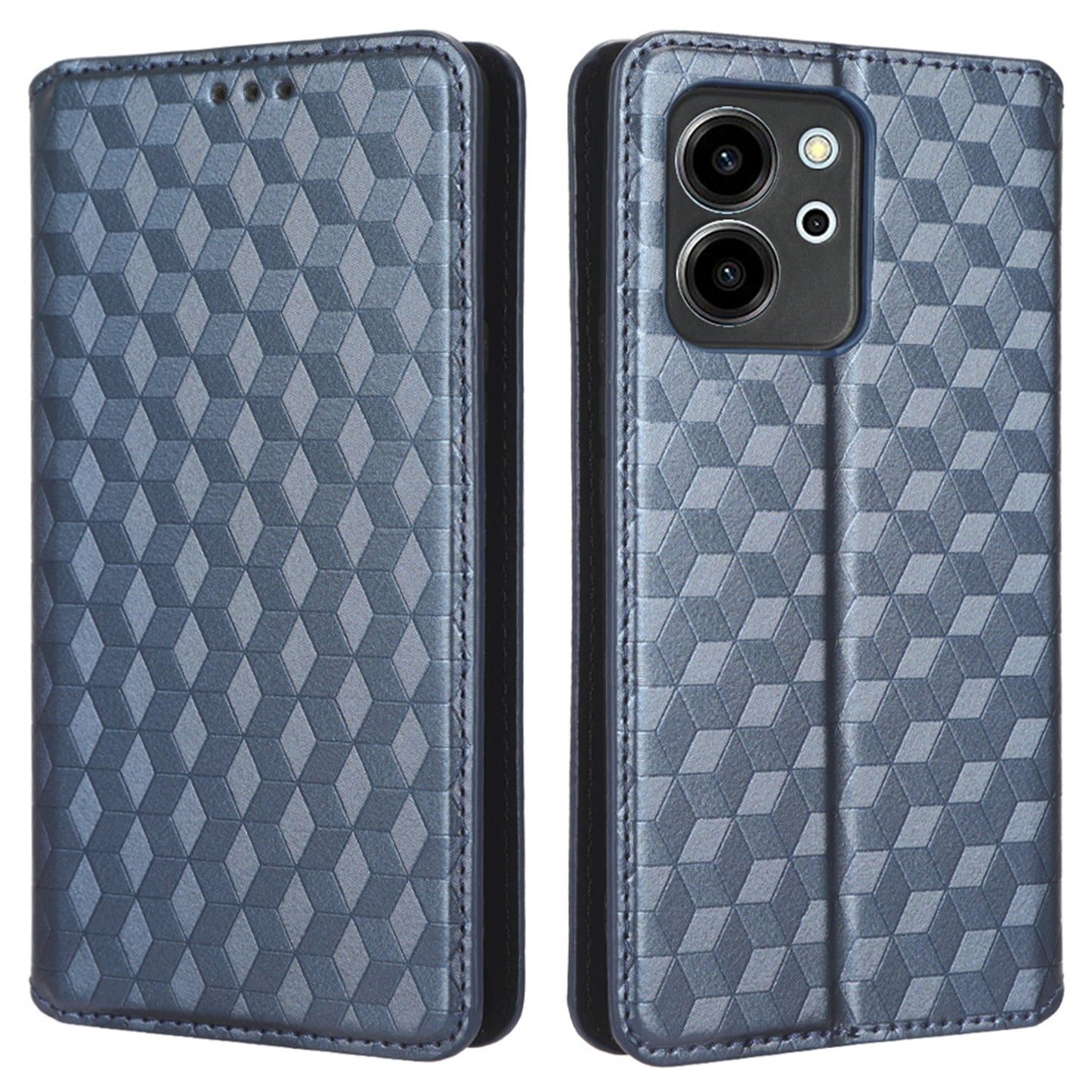 For Honor 80 SE 5G Shockproof PU Leather Flip Wallet Phone Case Rhombus Pattern Imprinted Magnetic Closure Stand Cover