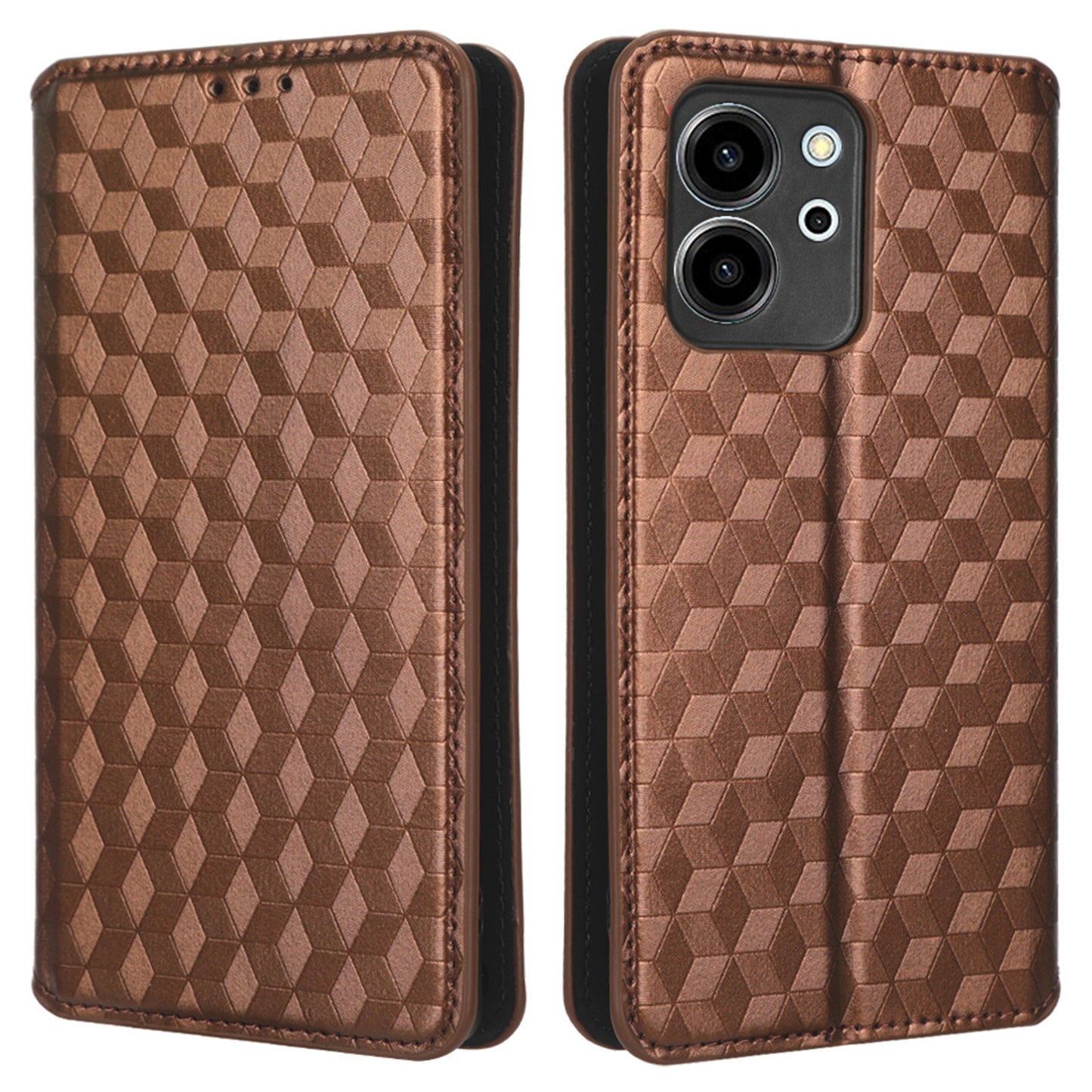 For Honor 80 SE 5G Shockproof PU Leather Flip Wallet Phone Case Rhombus Pattern Imprinted Magnetic Closure Stand Cover