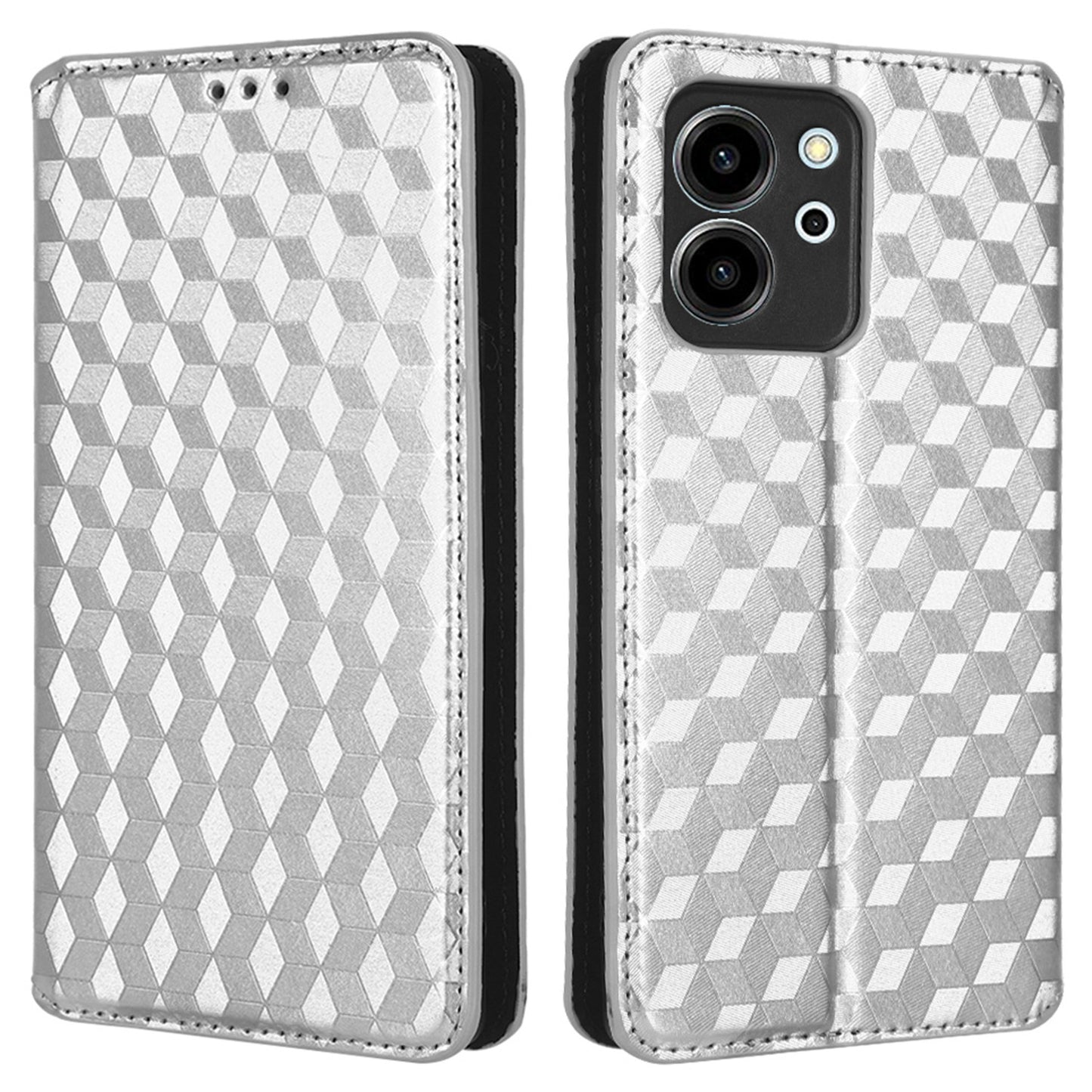For Honor 80 SE 5G Shockproof PU Leather Flip Wallet Phone Case Rhombus Pattern Imprinted Magnetic Closure Stand Cover