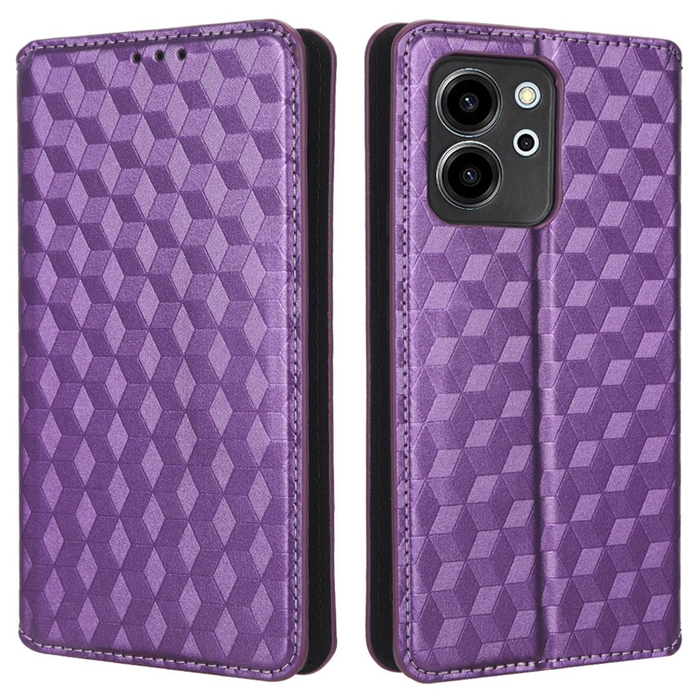 For Honor 80 SE 5G Shockproof PU Leather Flip Wallet Phone Case Rhombus Pattern Imprinted Magnetic Closure Stand Cover