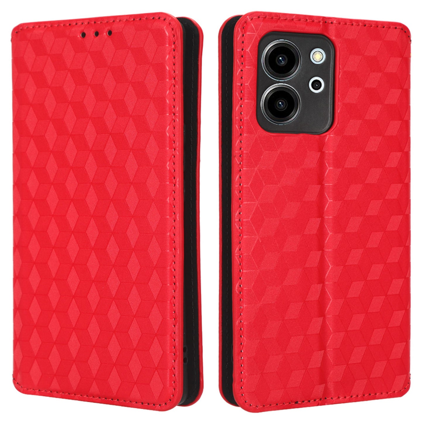 For Honor 80 SE 5G Shockproof PU Leather Flip Wallet Phone Case Rhombus Pattern Imprinted Magnetic Closure Stand Cover