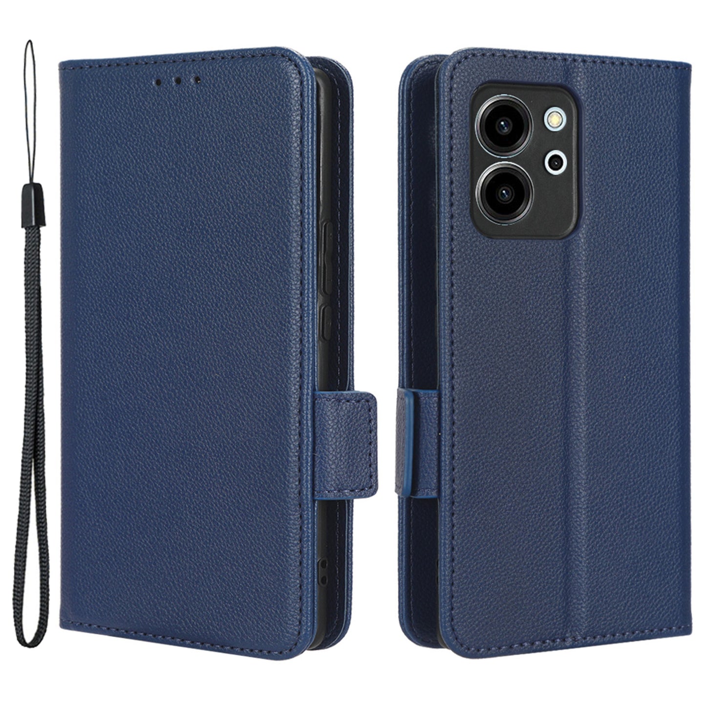 For Honor 80 SE 5G Magnetic Phone Cover Litchi Texture Stand Function Wallet PU Leather Shockproof Flip Phone Case with Strap