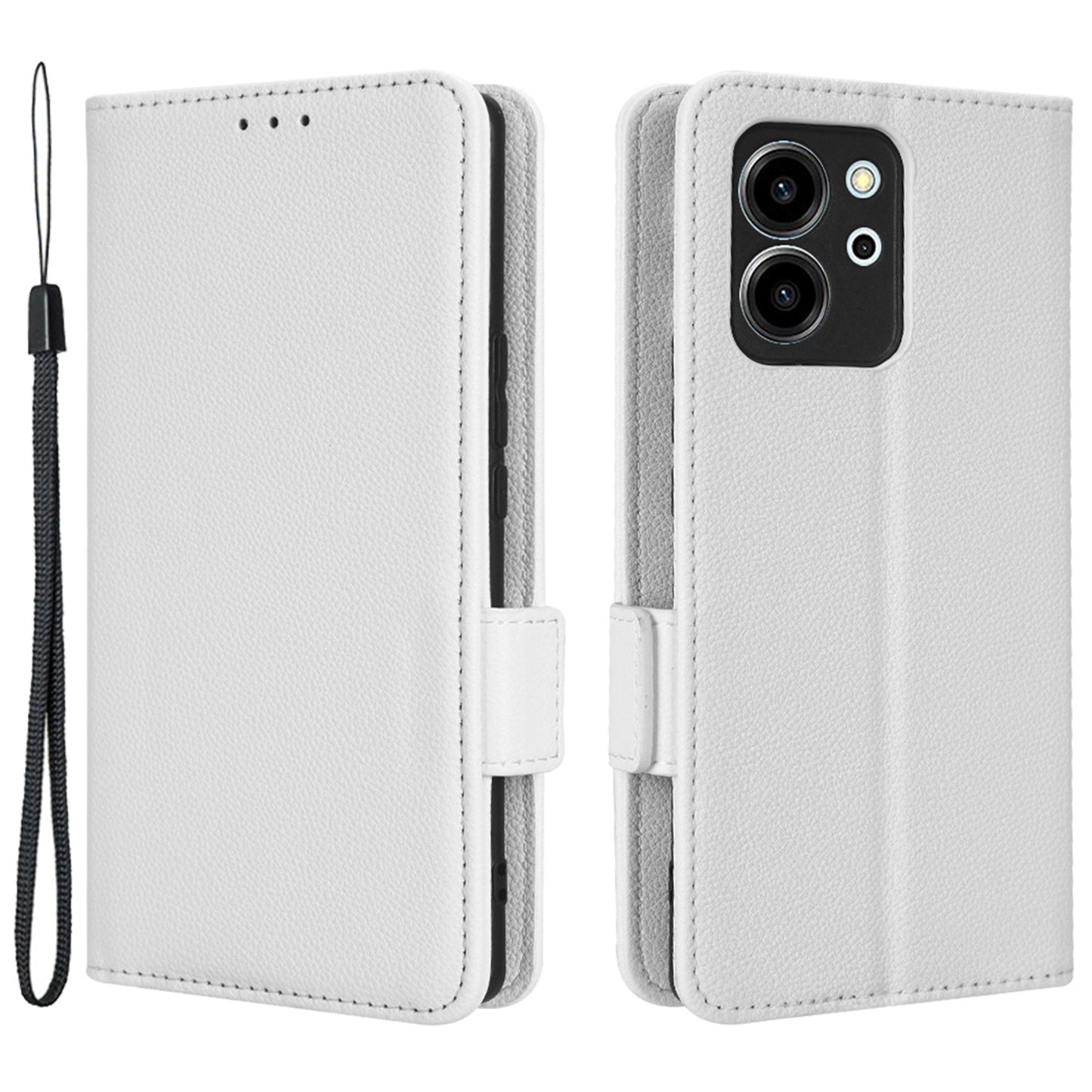 For Honor 80 SE 5G Magnetic Phone Cover Litchi Texture Stand Function Wallet PU Leather Shockproof Flip Phone Case with Strap