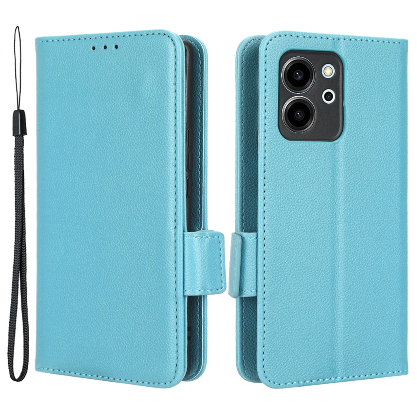 For Honor 80 SE 5G Magnetic Phone Cover Litchi Texture Stand Function Wallet PU Leather Shockproof Flip Phone Case with Strap