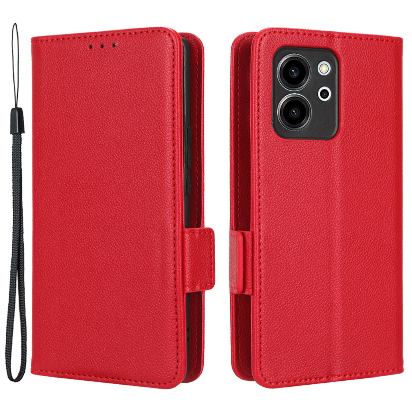 For Honor 80 SE 5G Magnetic Phone Cover Litchi Texture Stand Function Wallet PU Leather Shockproof Flip Phone Case with Strap