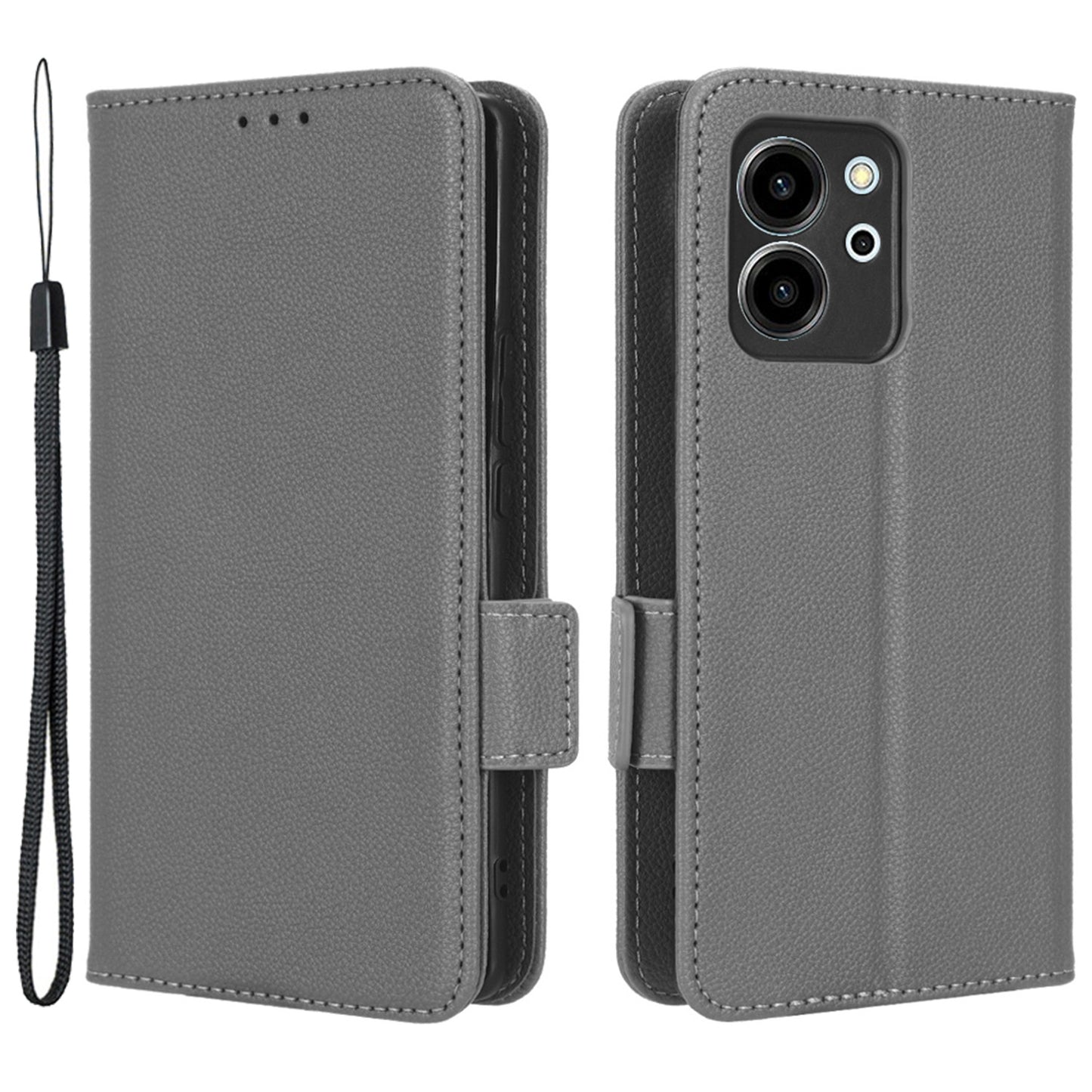 For Honor 80 SE 5G Magnetic Phone Cover Litchi Texture Stand Function Wallet PU Leather Shockproof Flip Phone Case with Strap